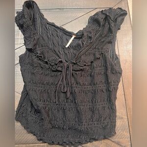 Free People Black Ruffled Blouse
